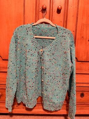 Textured Teal Women’s Button Cardigan Sweater